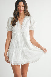 White Eyelet lace V-Neck Dress