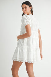 White Eyelet lace V-Neck Dress