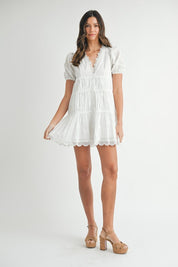 White Eyelet lace V-Neck Dress