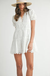 White Eyelet lace V-Neck Dress