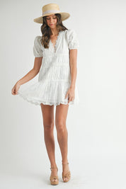 White Eyelet lace V-Neck Dress