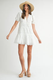 White Eyelet lace V-Neck Dress