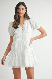 White Eyelet lace V-Neck Dress