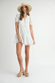 White Eyelet lace V-Neck Dress
