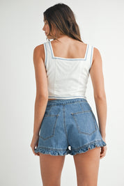 Ruffle Detail Denim Shorts