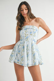 Blue & White Floral Folder Romper