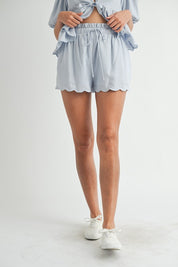 Blue Scallop Hem Top & Shorts Set