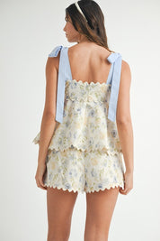 Cream Floral Top & Shorts Set
