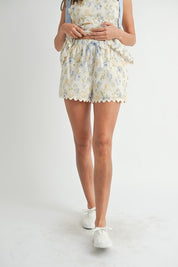 Cream Floral Top & Shorts Set