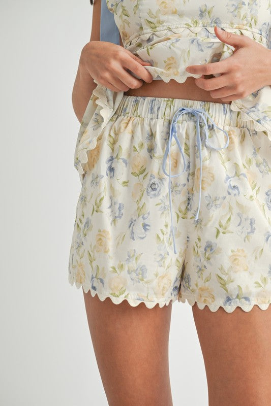 Cream Floral Top & Shorts Set