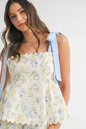 Cream Floral Top & Shorts Set