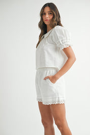 White Blouse & Shorts Set