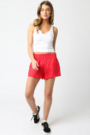 Red Linen Shorts