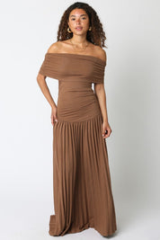 Elina Brown Drop Waist Dress
