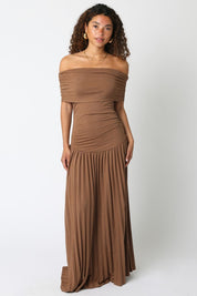 Elina Brown Drop Waist Dress