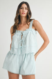 Light Blue Tie Tank & Shorts Set