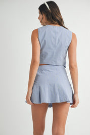 Blue & White Gingham Tie Front Set