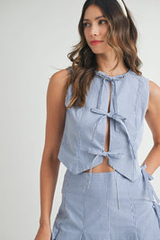 Blue & White Gingham Tie Front Set