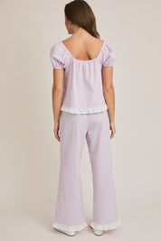 Lavender & White Puff Sleeve Pajamas