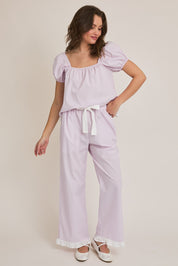 Lavender & White Puff Sleeve Pajamas