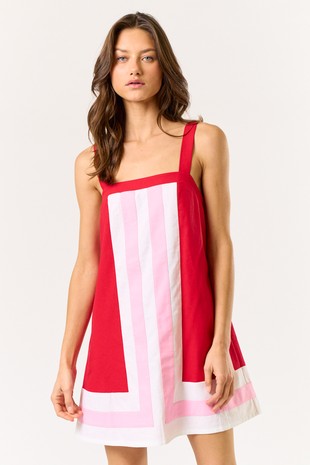 Red & Pink Block Sleeveless Mini Dress