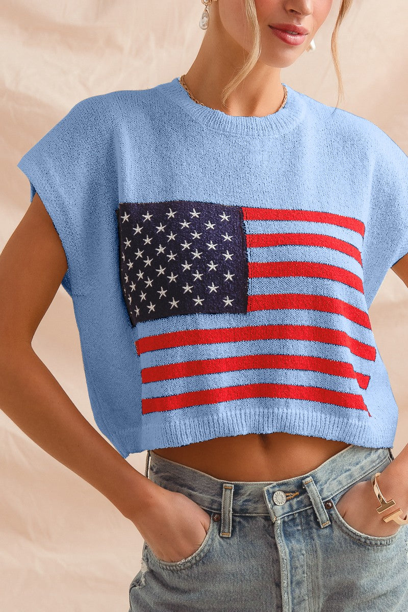 Blue American Flag Boxy Top