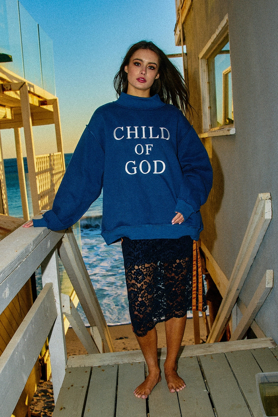 Blue Child of God Embroidered Sweatshirt