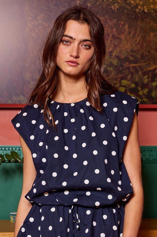 Navy Polka-Dot Crop Top