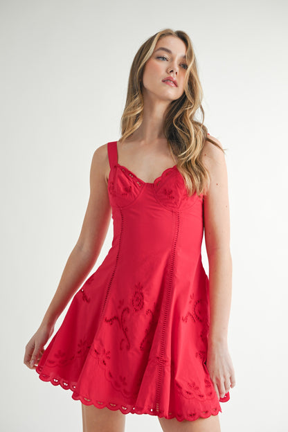Red Cutout Lace Embroidered Mini Dress