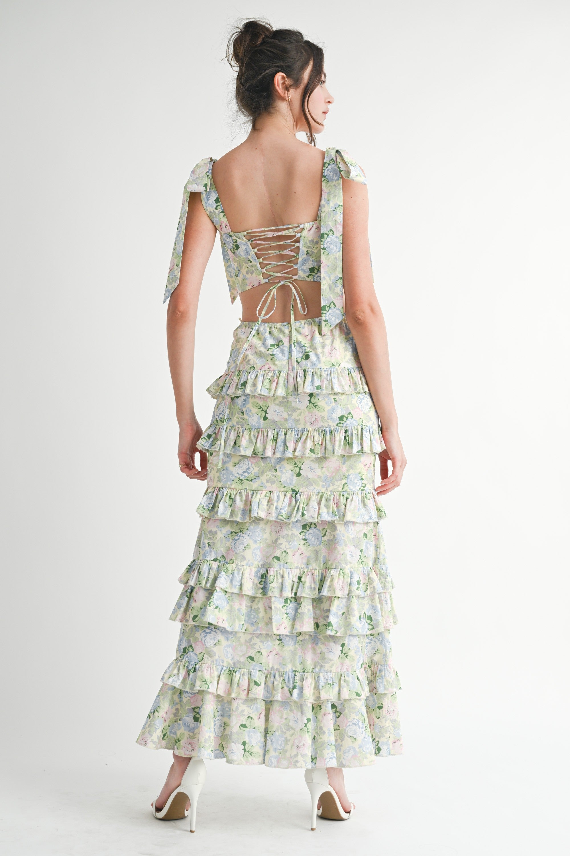 Green Floral Ruffle Skirt Set