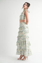 Green Floral Ruffle Skirt Set