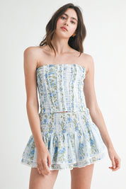 Blue Floral Corset Set