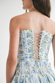 Blue Floral Corset Set