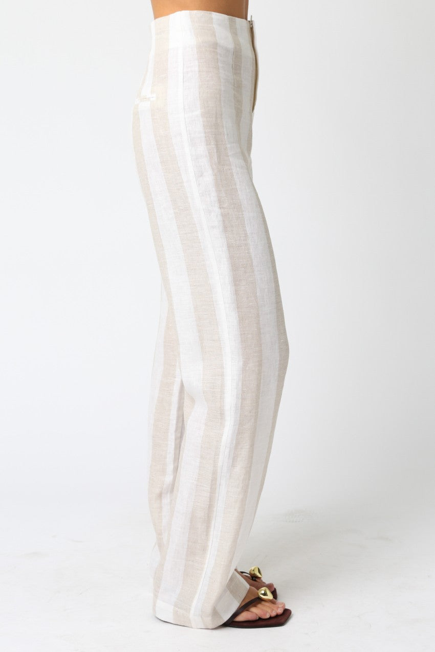 White & Tan Stripe Linen Pant