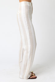 White & Tan Stripe Linen Pant