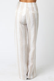White & Tan Stripe Linen Pant