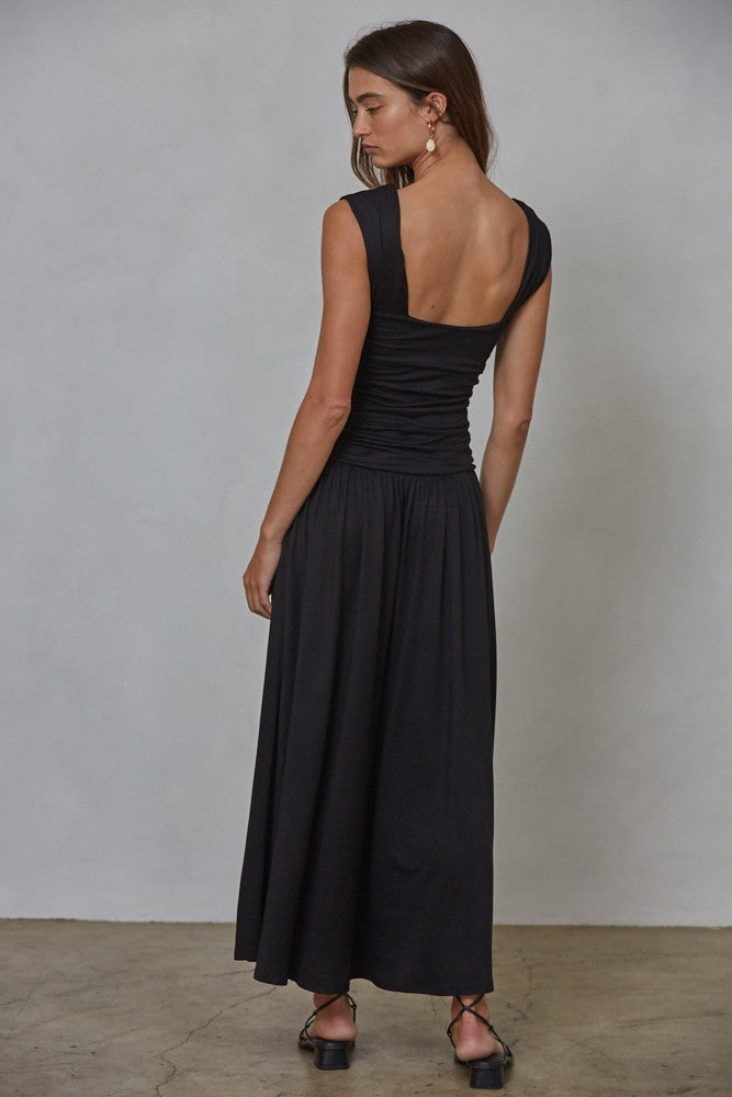 Black Ruched Maxi Dress