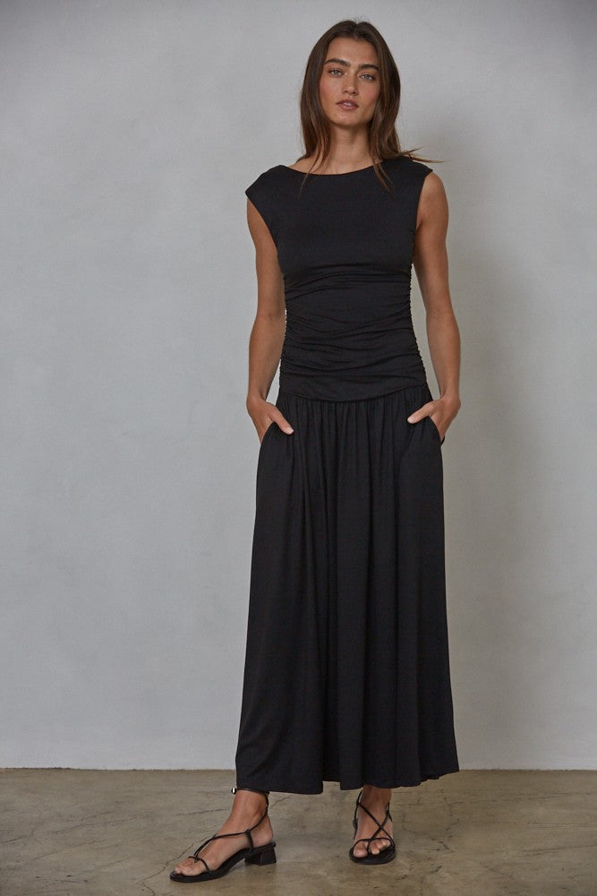 Black Ruched Maxi Dress