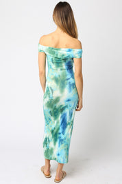 Blue & Green Print Maxi Dress