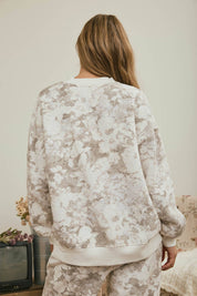Cream Floral Knit Top & Pants Set showing color: ivory and taupe floral wash print