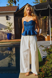 Denim Strapless Bustier Peplum Top