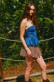 Denim Strapless Bustier Peplum Top
