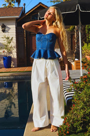 Denim Strapless Bustier Peplum Top