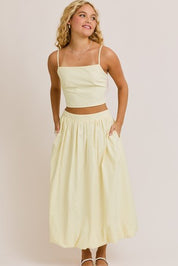 White & Yellow Stripe Top & Skirt Set