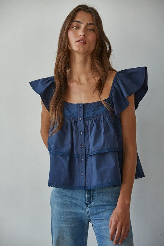 Navy Zira Button Down Top