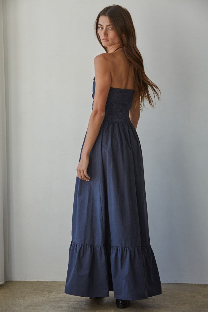 Navy Halter Maxi Dress