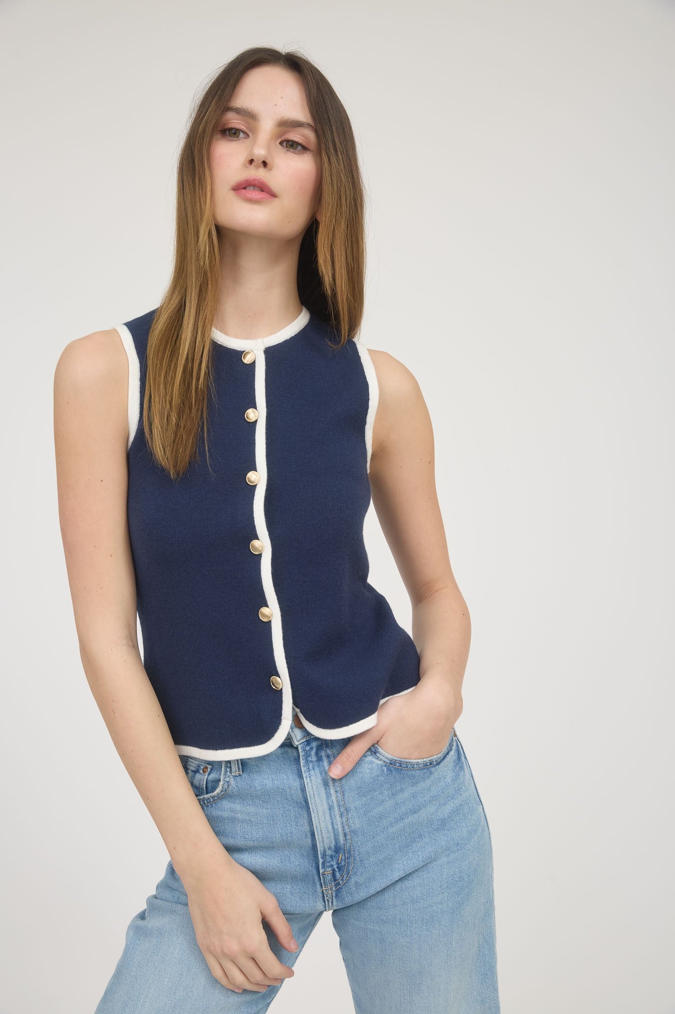 Navy Gold Button Vest