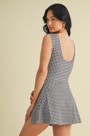Black Gingham Wrap Tie Dress