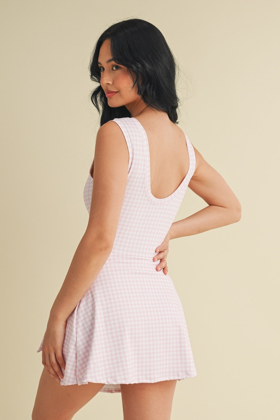 Pink Gingham Wrap Tie Dress
