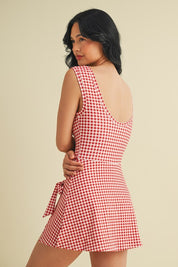 Red Gingham Wrap Tie Dress